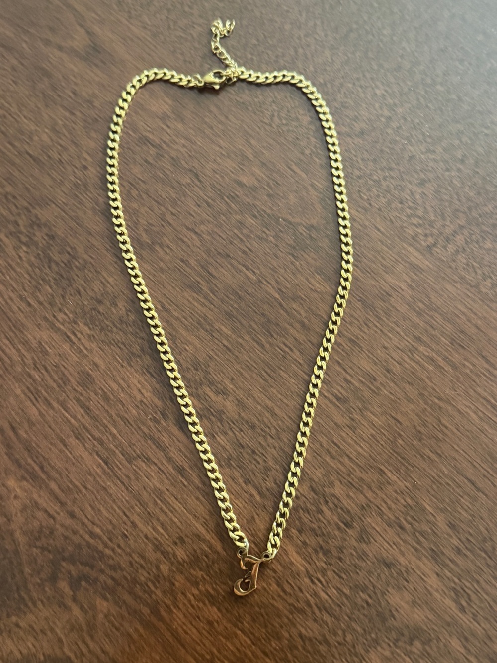 Gold-Tone Chain Necklace with Script J Initial Charm